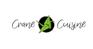 Crane Cuisine Logo mit grünem Origamikranich