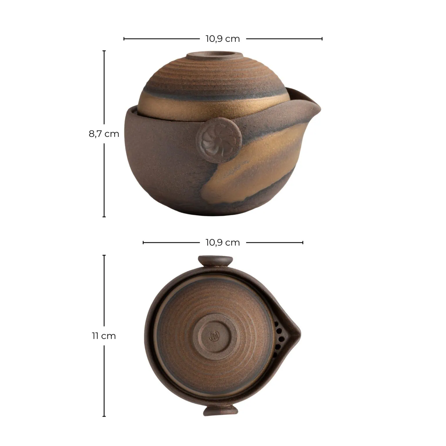 Maßangaben für das traditionelle Gaiwan-Set aus einer Teekanne und einer Teetasse.