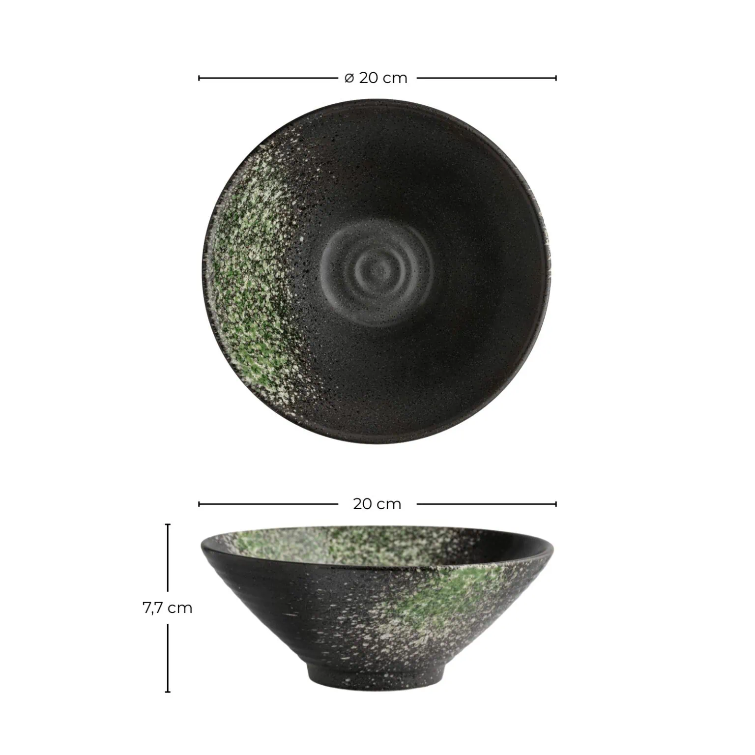 Maßangaben für die Ramenschüssel aus der Geschirr-Serie Kuro Midori.