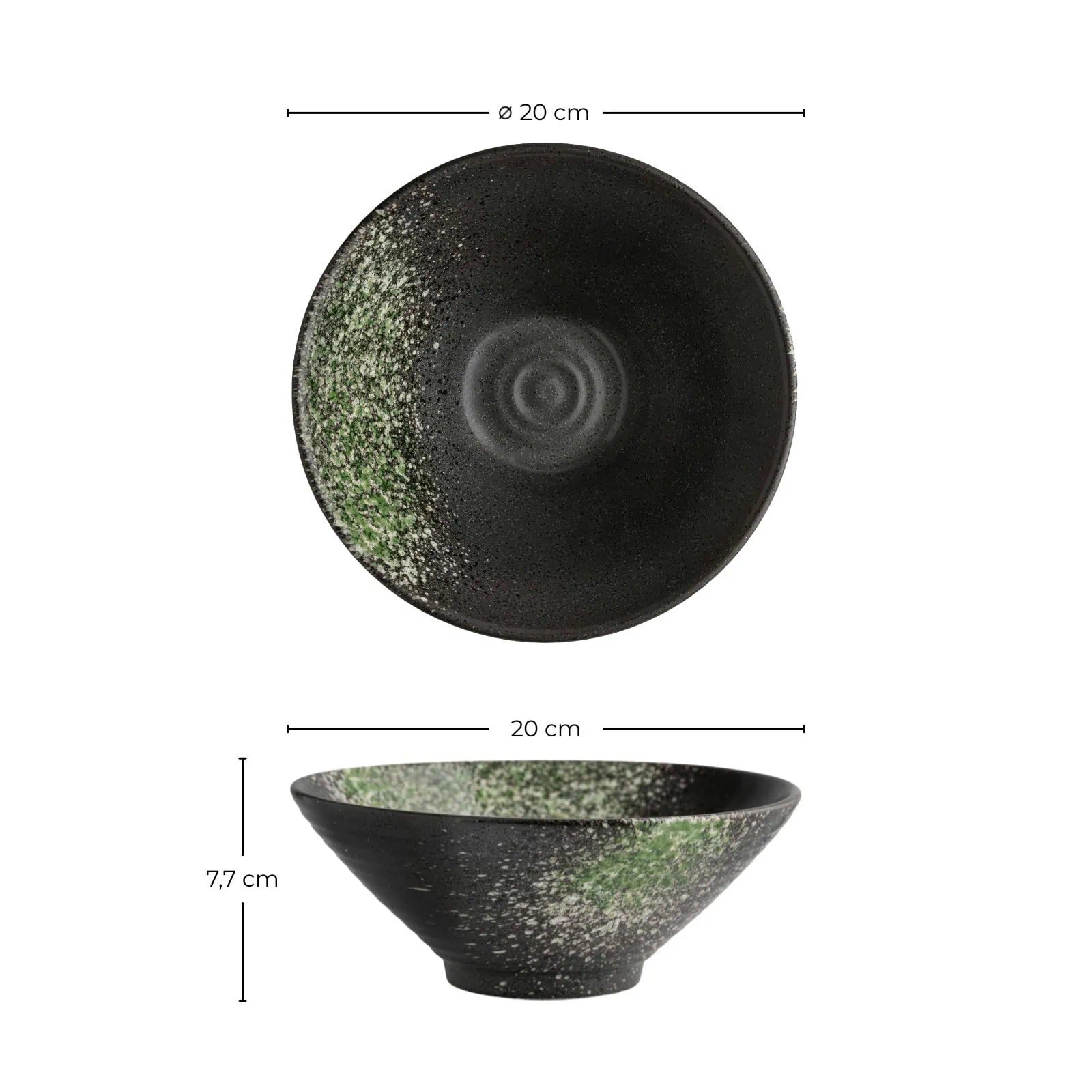 Maßangaben für die Ramenschüssel aus der Geschirr-Serie Kuro Midori.
