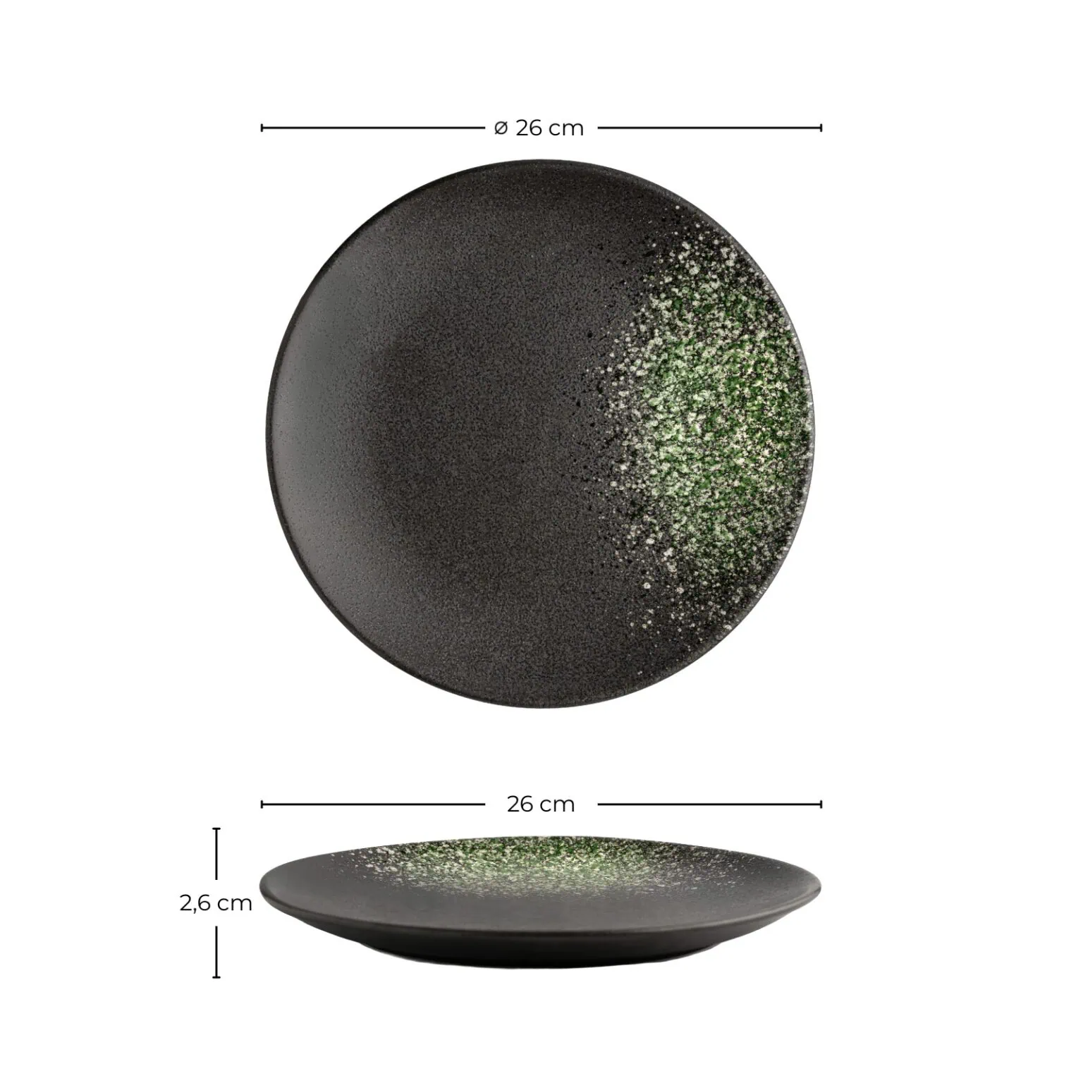 Maßangaben für den Teller 26 cm aus der Geschirr-Serie Kuro Midori.