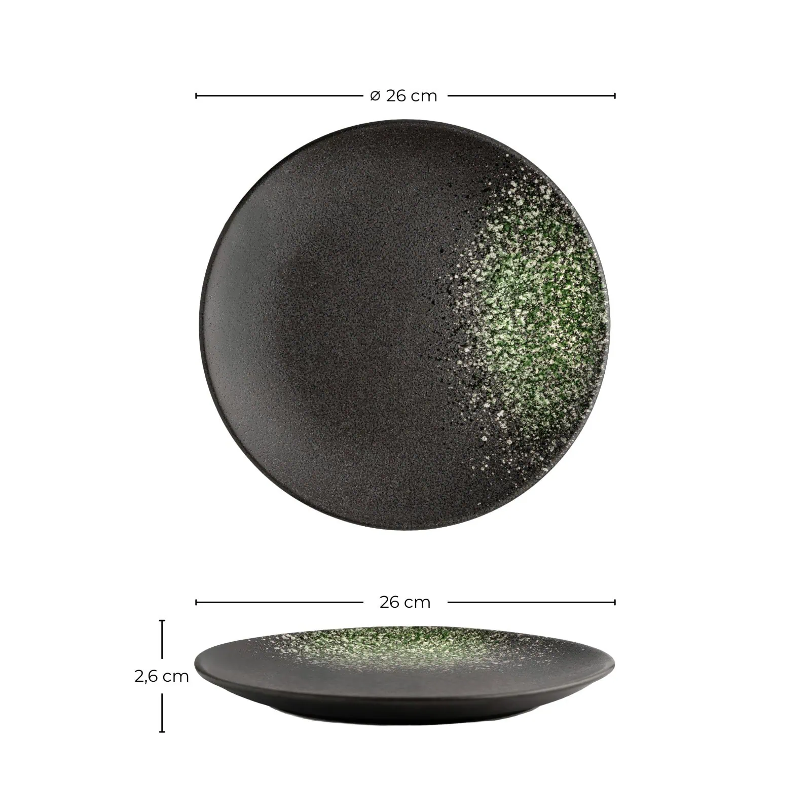 Maßangaben für den Teller 26 cm aus der Geschirr-Serie Kuro Midori.